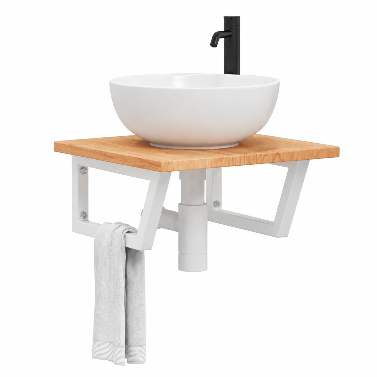 Ensemble de meubles de salle de bain, avec rangement, avec étagères, en chêne et acier, pour la salle de bain