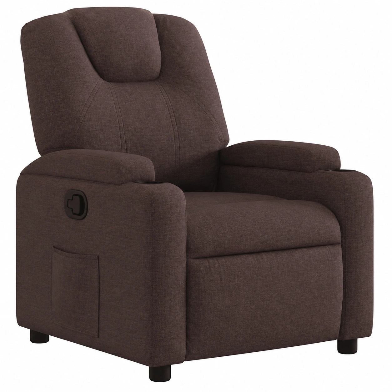Fauteuil relax, rembourré, en tissu, coloris marron, pour le salon