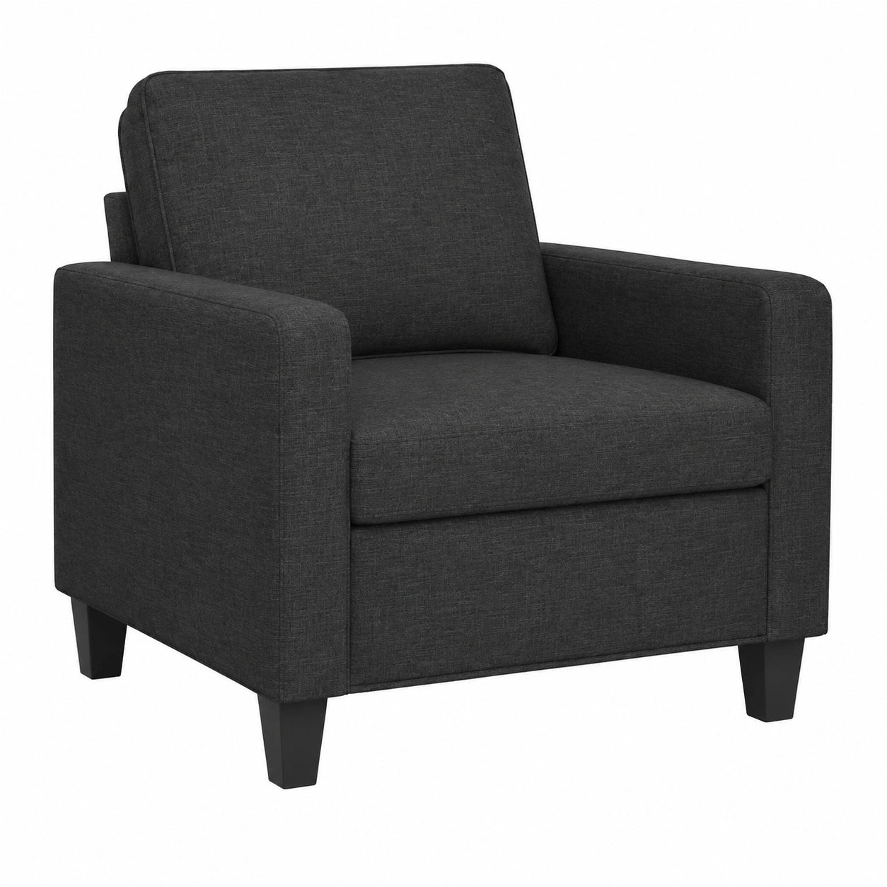Fauteuil, rembourré, en tissu, coloris noir, pour le salon ou la chambre