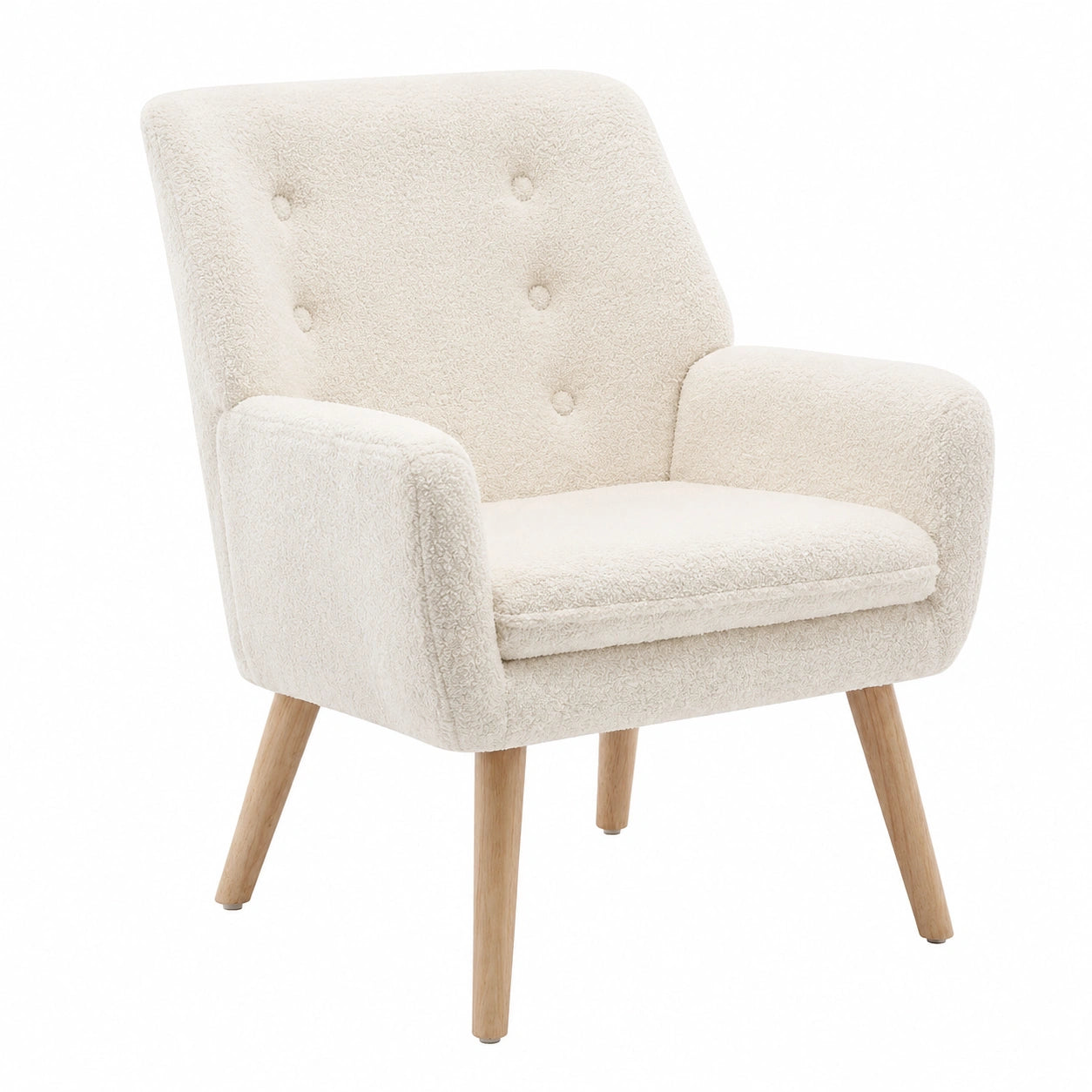 Fauteuil, en tissu bouclette, coloris blanc, pour le salon ou la chambre