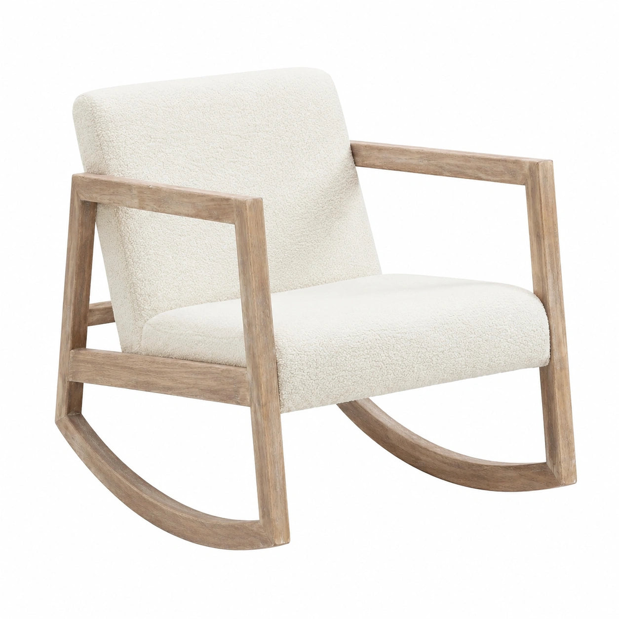 Fauteuil, en bois massif et tissu bouclette, coloris blanc et crème, 60 x 81 x 71 cm, pour le salon ou la chambre