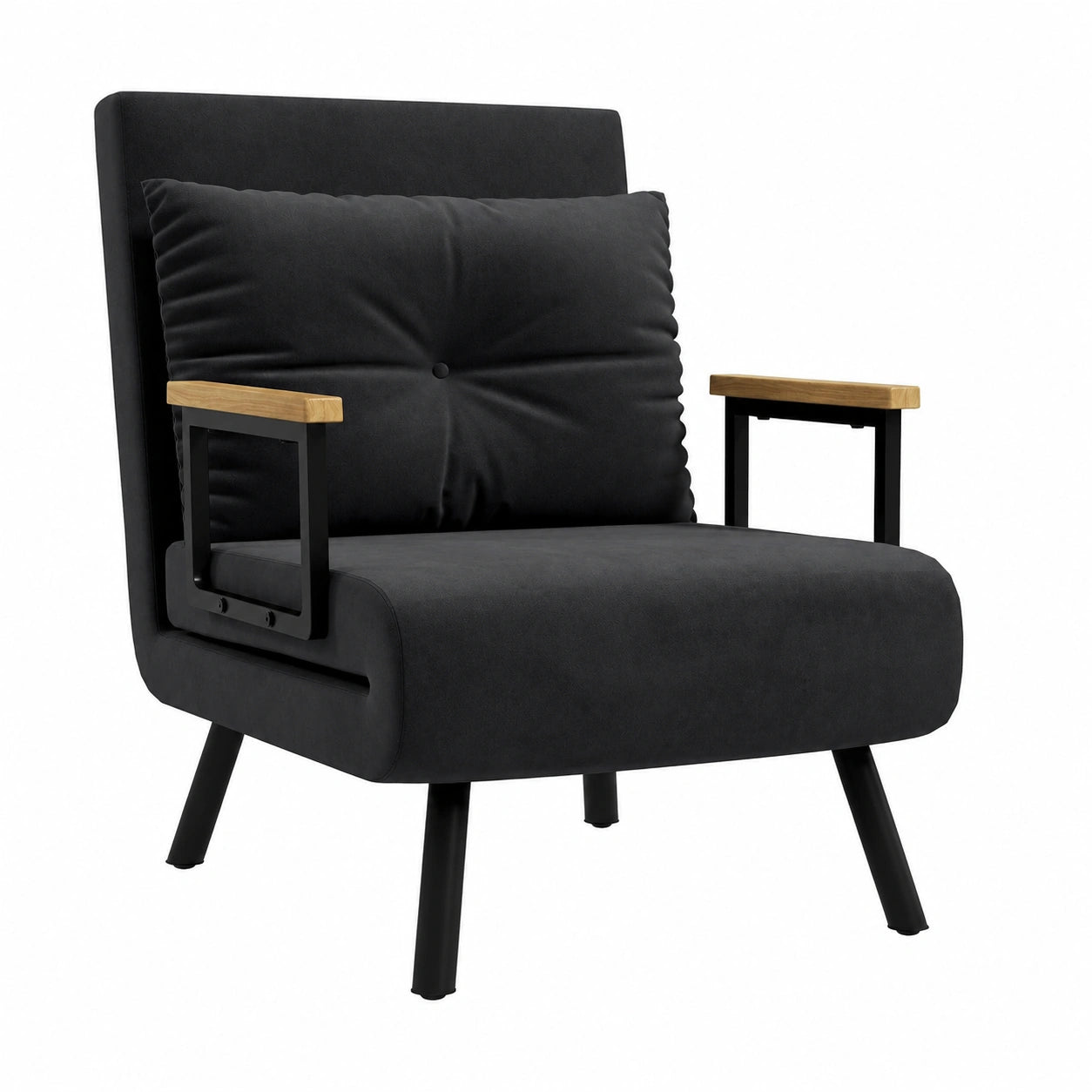 Canapé convertible, réglable, rembourré, en velours et tissu, 1 place, coloris noir, pour le salon ou la chambre d’amis